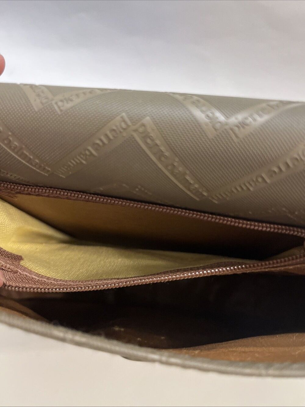 VGUC Vtg PIERRE BALMAIN Brown Monogram Zig Zag Crossbody Saddle Purse - Picture 13 of 14